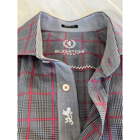 Bugatchi Uomo Mens Classic Fit Shirt Size XL Preppy Button Up Flip Sleeve Plaid - Picture 6 of 9